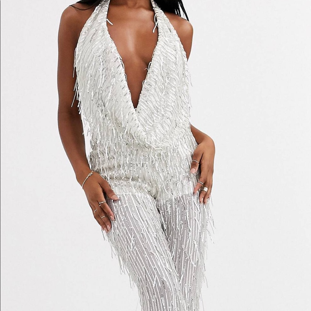Embellished cowl neck jumpsuit